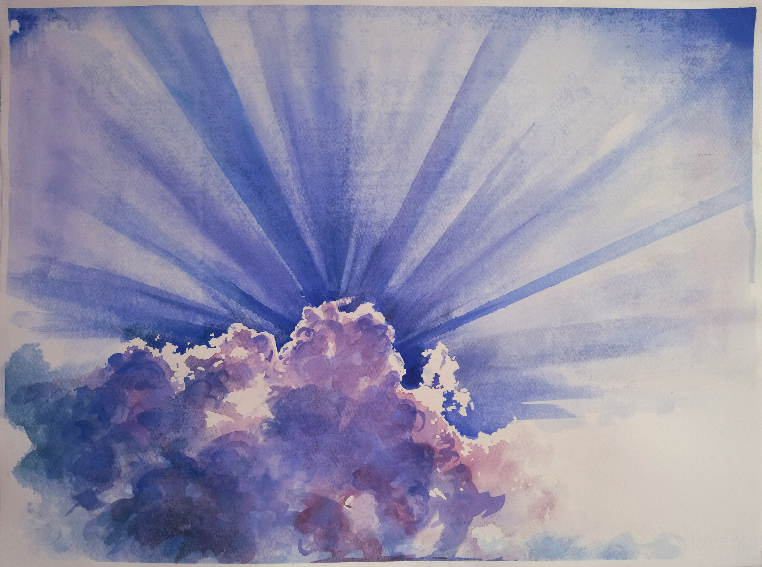 Wouter van de Koot watercolour landscape painting lights sky sun clouds